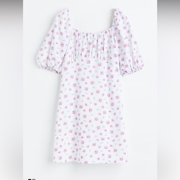 H&M puff sleeves white romantic dress size S linen blend - Picture 1 of 8